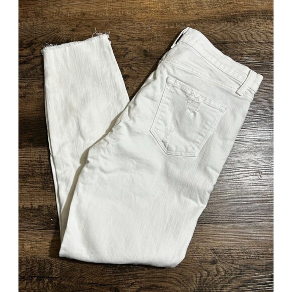J Brand Jeans Womens 27 White Denim Capri Mid‎ Rise Straight Stretch Frayed Hem